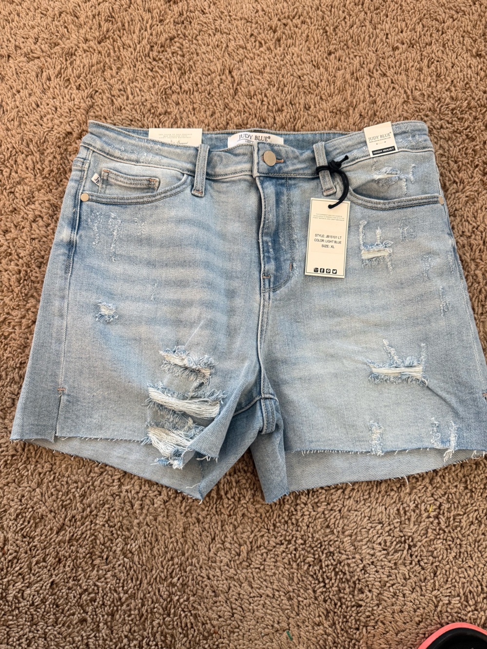Judy Blue Light Blue Distressed Ankle Denim Shorts